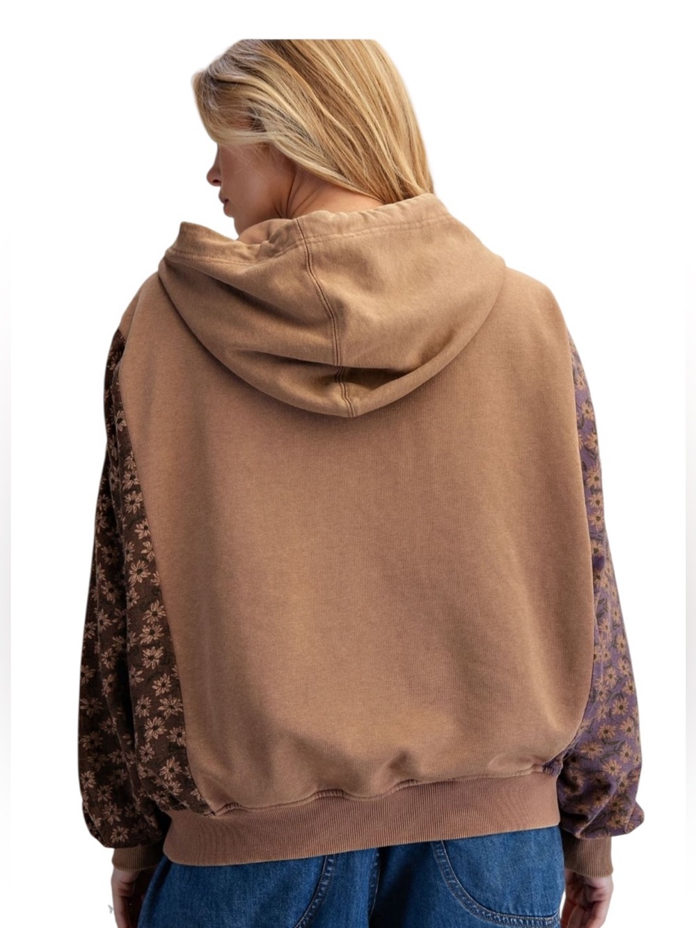Easel Premium Mocha mineral wash Long Sleeve Hoodie Sweatshirt Top - Picture 4 of 7
